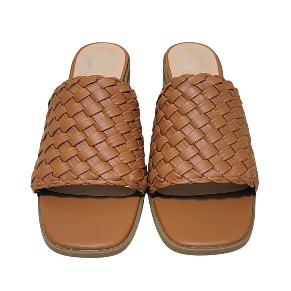 Journee Women Fylicia Block Heel Woven Slide Sandals Size US 9.5M Tan Brown - Picture 2 of 5